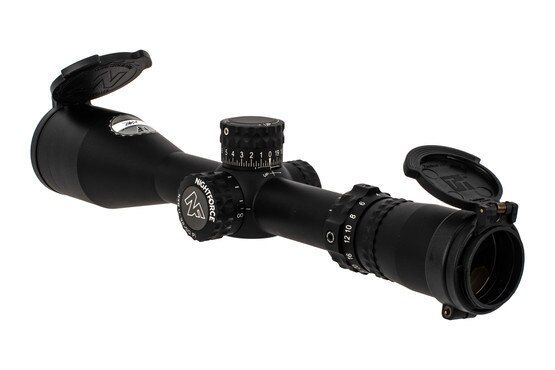 Nightforce Optics first focal plane NX8 4-32x50mm with MOAR reticle with protective flip caps.